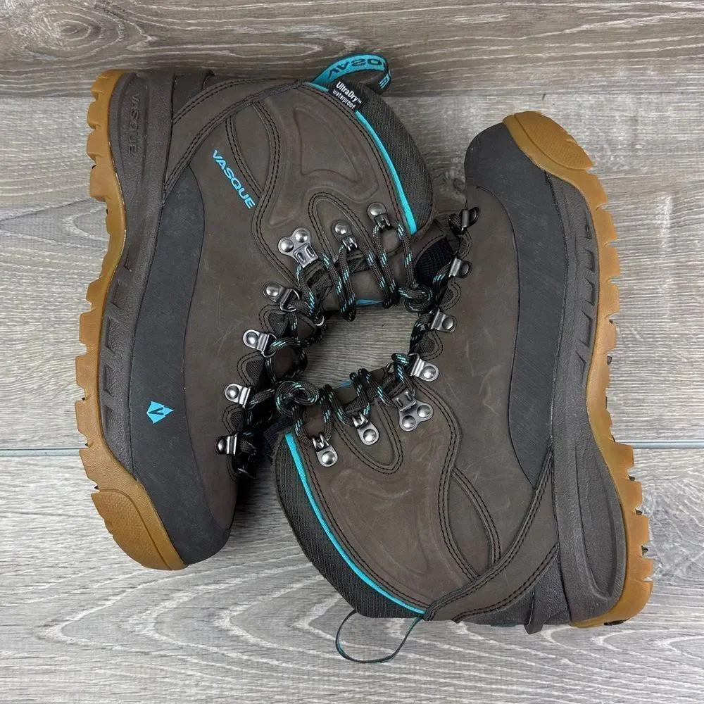 Vasque Snowblime Waterproof 200g Insulated Women's Sz 8M Brown Leather Teal Boot
